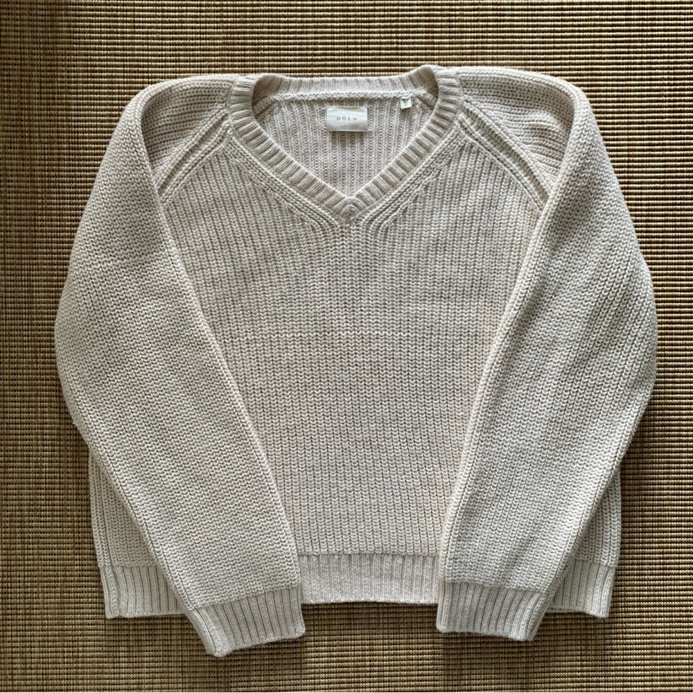 Doen Emmons Alpaca V Neck Knit Sweater Cream Ivory